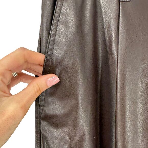 Chocolate Brown Faux Leather Pants Straight Leg Pleated High Rise 12 A New Day - Picture 6 of 11